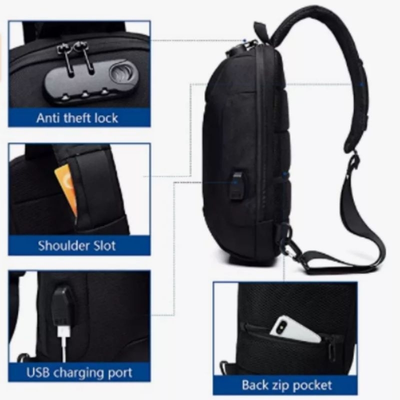 Tas SlingBag Tas Punggung Anti Air + Usb Pria