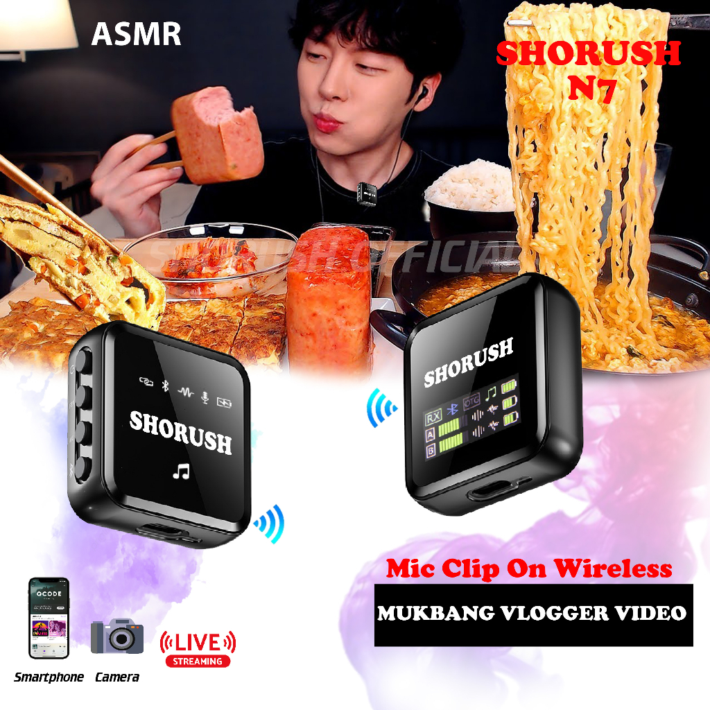 Shorush N7 New Led Display Microphone Mic Clip On Wireless Type C Android UHF VLOG Untuk Camera Miro