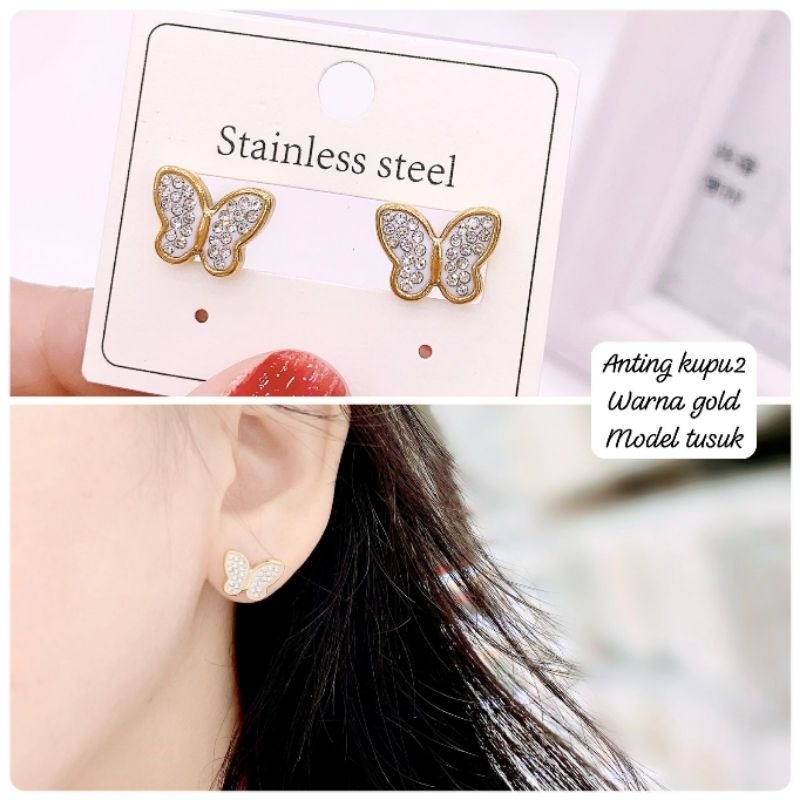 Anting Titanium asli mirip emas asli Premium Quality Anti Karat Anti Alergi Anting Stainless steel Ori At54