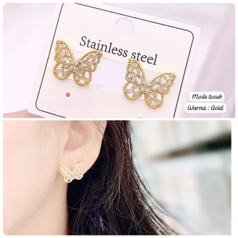 Anting Titanium asli mirip emas asli Premium Quality Anti Karat Anti Alergi Anting Stainless steel Ori At739