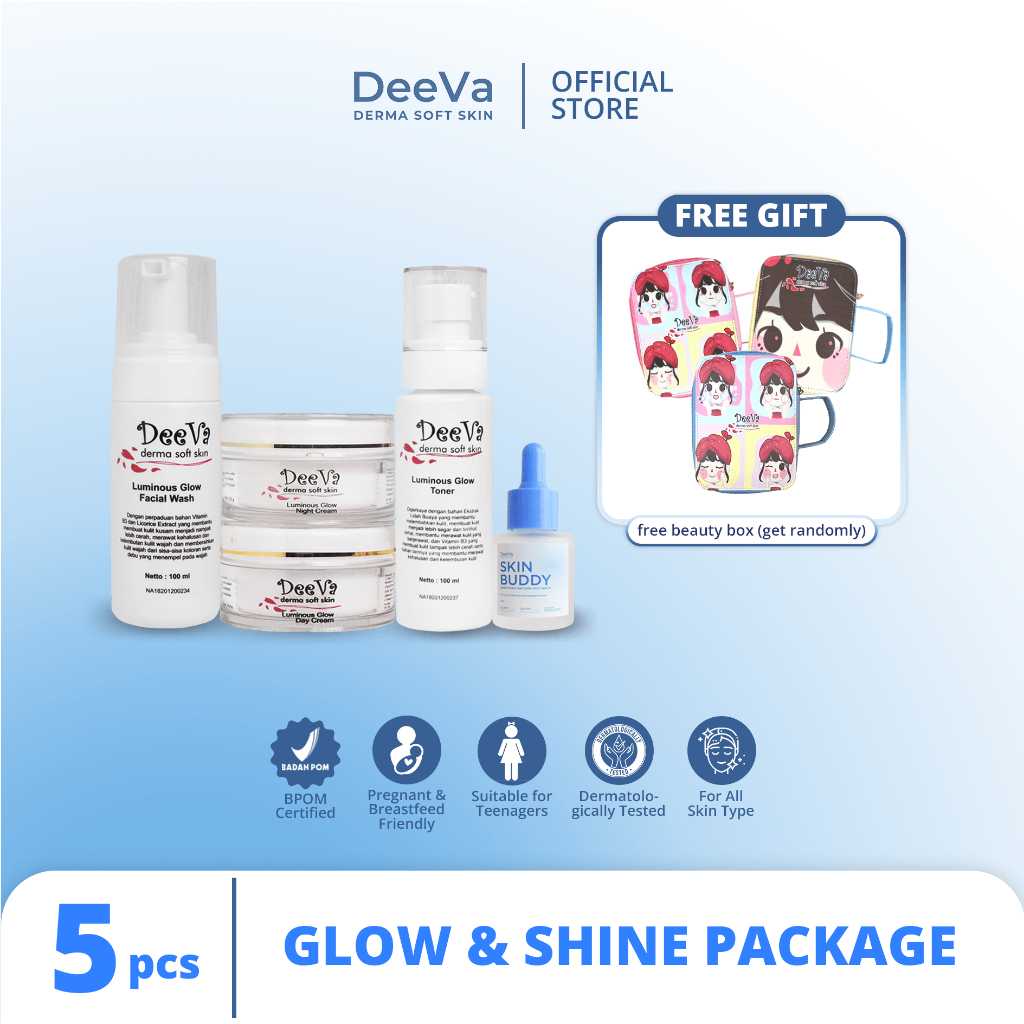DeeVa Derma Soft Skin - Paket Glow and Shine (untuk kulit kering, kusam, dark spots)