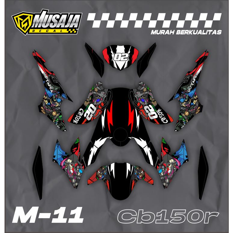 Decal stiker motor CB150R hitam marsupilami full body - dekal CB150R full body hitam