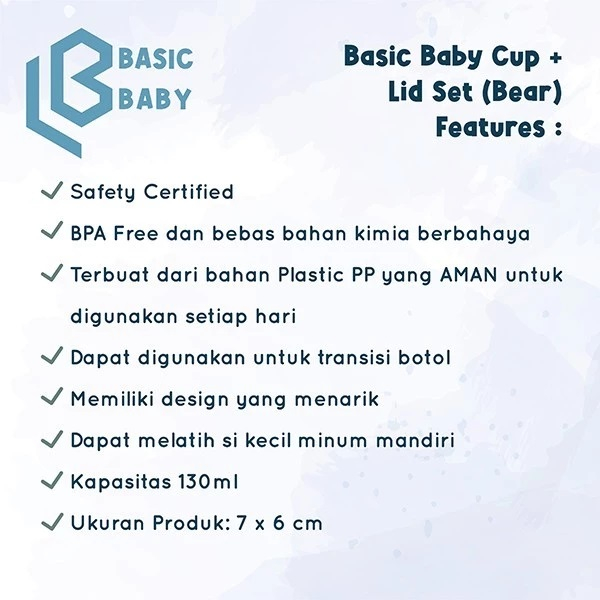 Basic Baby Cup + Lid Set Gelas + Tutup - Cangkir Minum Anak