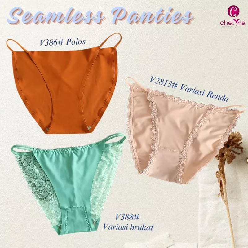 CD Wanita Chelyne V388 / V2813 / V386 Seamless Lycra Tebal - Model Bikini Panties Tali Spaghetti