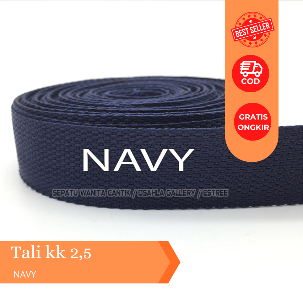 Tali webbing warna Navy / Tali Webing 2.5 cm Tebal Kuat/ Tali Sling / Tali Webbing / Pita Bisban / B