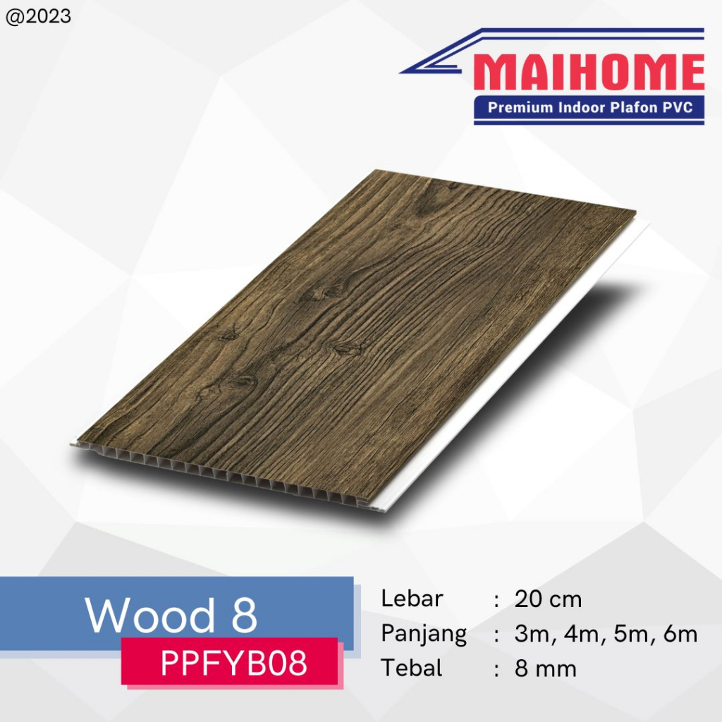 Plafon PVC Minimalis Motif Wood 8 Merk Maihome Wood 10 Ukuran 400cm x 20cm