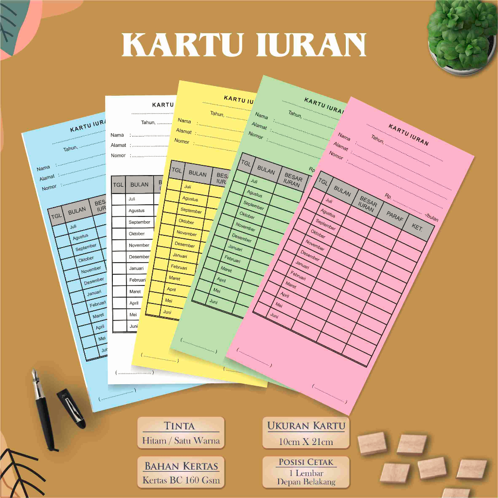 

KARTU IURAN, KARTU IURAN WARGA, KARTU IURAN BULANAN ISI 100PCS