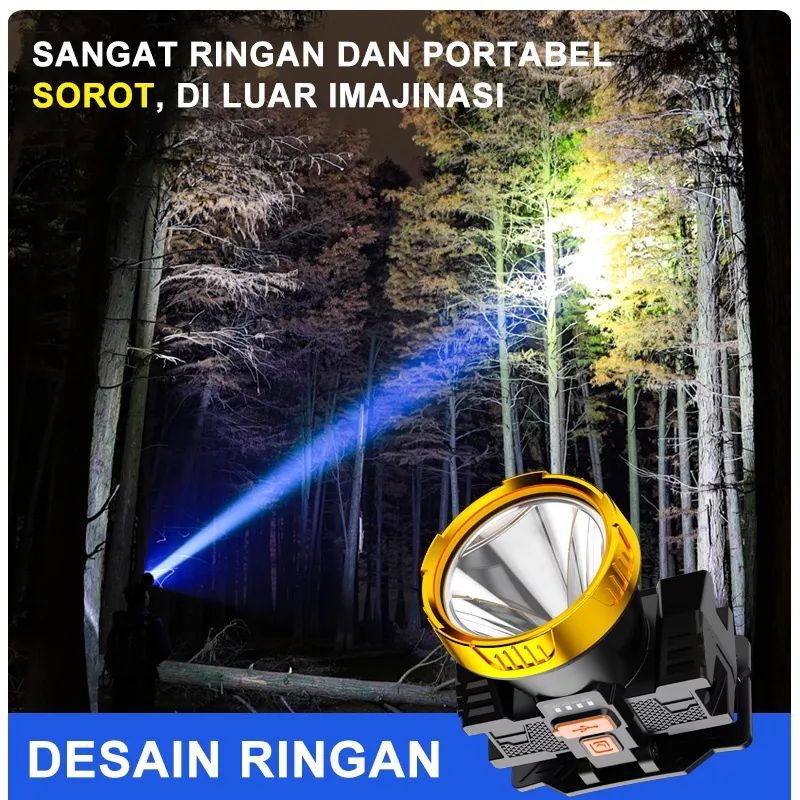 Senter Kepala Head Lamp Cahaya Putih / Senter Kepala 1 Mata USB Rechargeable Nyala Putih