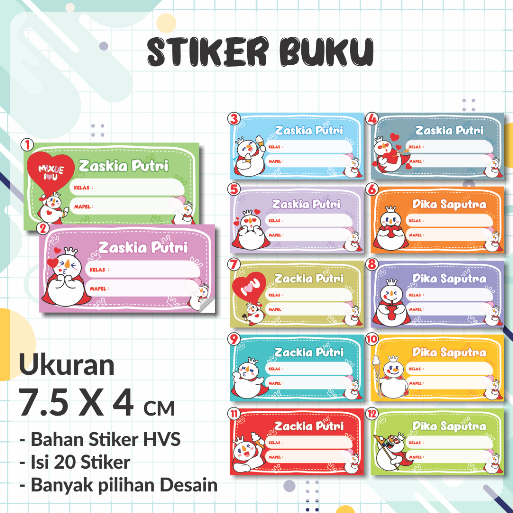 

STICKER LABEL CUSTOME NAMA BUKU MAPEL BUKU NAMA KELAS BUKU PELAJARAN