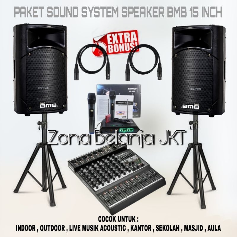 PAKET SOUND SYSTEM OUTDOOR LIVE MUSIK SPEAKER BMB 15 INCH AKTIF MIXER ASHLEY 8 CHANNEL USB BLUETOOTH