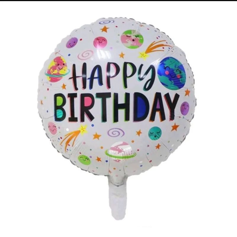 Balon foil planet tulisan happy birthday | balon foil bulat hbd planet | balon foil karakter astrono