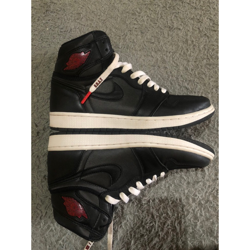AJ 1 high Og black satin gym red authentic