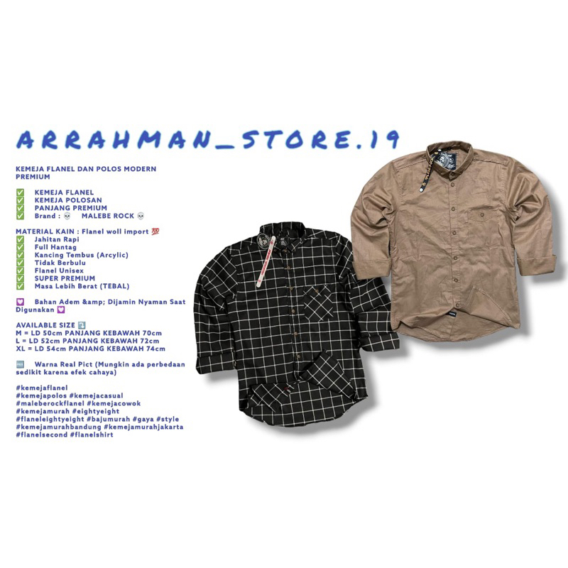 KEMEJA PREMIUM FLANEL DAN POLOSAN MALEBEROCK/MALEBE ROCK BERKUALITAS KEKINIAN