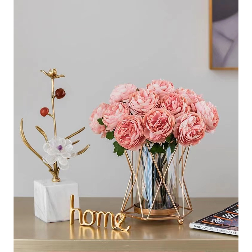 Vas kaca hidroponik kreatif palsu rangkaian bunga kering cahaya ornamen mewah ruang tamu meja makan meja kopi dekorasi bunga kelas atasHydroponic glass vase flower arrangements light luxury ornaments living room dining table coffee