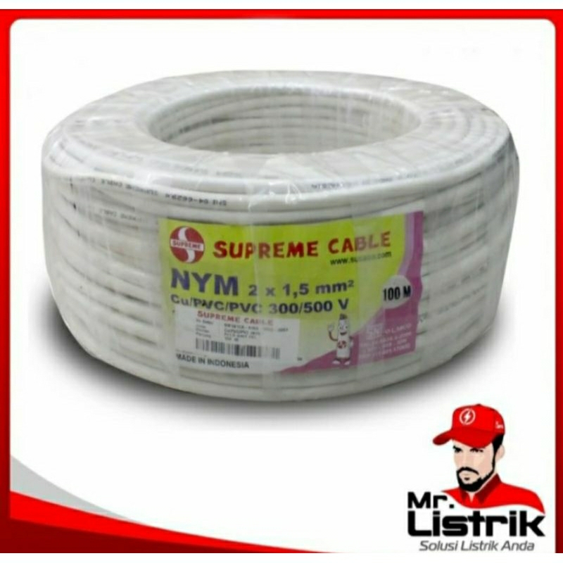 Kabel listrik NYM 2x1.5 mm 100 meter SUPREME / SUPREME KABEL NYM / SNI