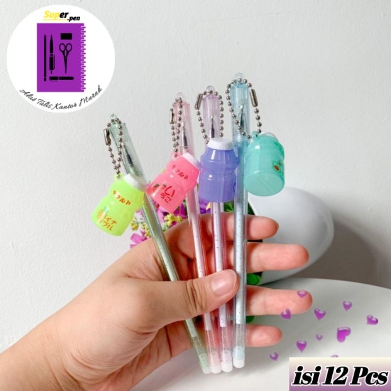 

Pulpen Yakult 12 Pcs pen gel tinta hitam bolpoin gantungan perlengkapan alat tulis kantor dan sekolah super murah kado unik stationery COD