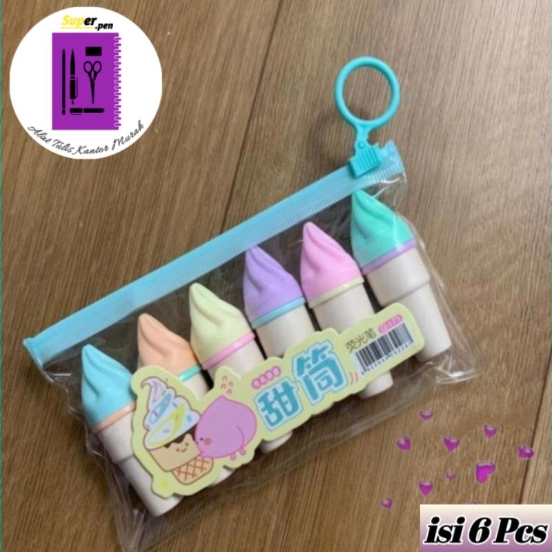 

Highlighter Ice Cream Cone 1 SET ISI 6 BIJI Warna Pastel Eskrim Unik Lucu Bukan Stabilo Kado unik