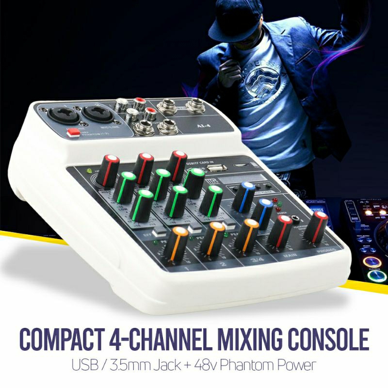 Muslady Compact Mixing Console Mixer 4 Channel Phantom 48V - AI-4 - White
