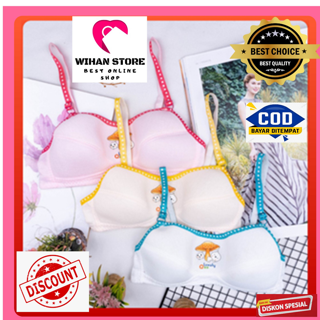 Bra Remaja Motif Jamur List Warna Bh Anak Remaja Abg SMP SMA Tanpa Busa Tanpa Kawat Bahan Katun Adem