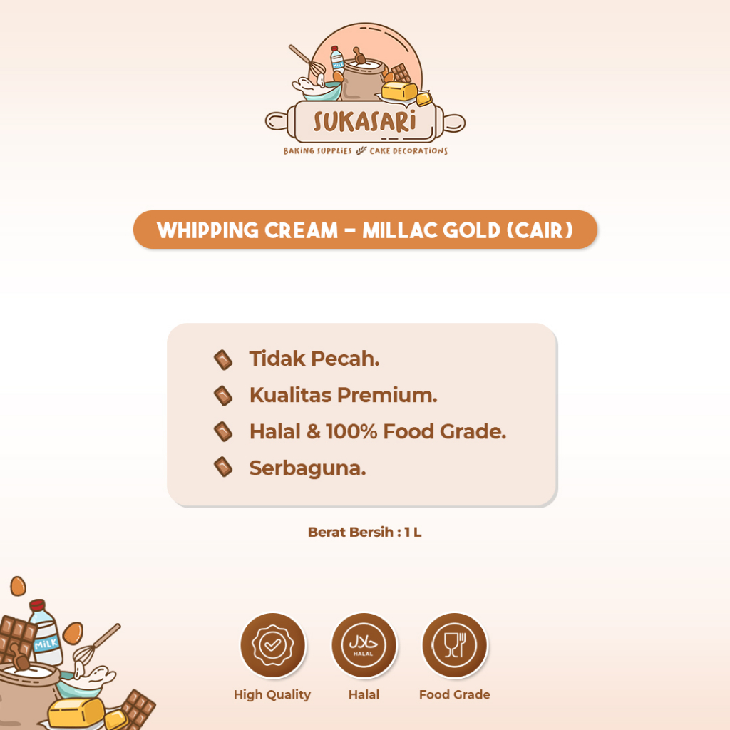 

[Whispers] Sukasari - Whipping Cream Millac Gold Cair 1L / Whipe Whipped Krim Kocok Masak 1 Liter