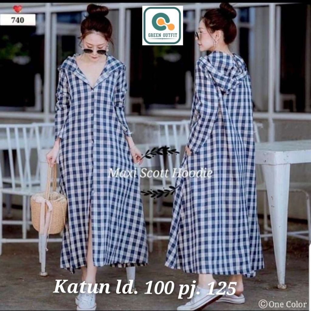 scot maxi midi dress dres pakaian baju atasan longdress panjang selutut hoodie katun adem motif kota