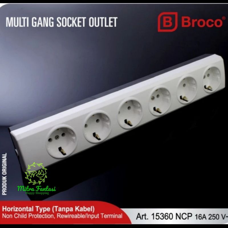 Stop Kontak BROCO 6 Lubang 15360 NCP Stopkontak Arde Terminal Colokan Listrik 15360NCP 6L