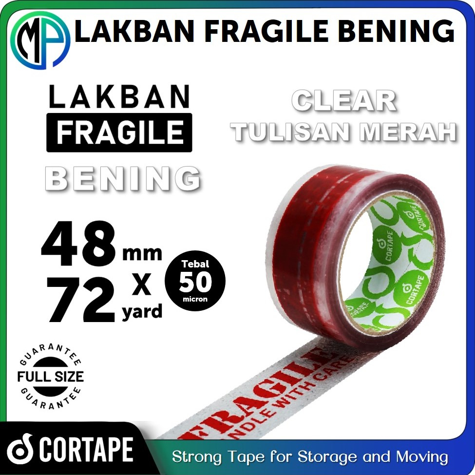 Lakban / Selotip / OPP Tape Printing Fragile Clear Bening 2inch 48mm x 72 yard Cortape Harga Satuan