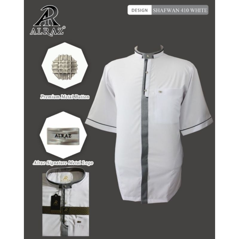 Koko Pendek ALRAZ Safwan Putih - Bahan Katun Premium, Jahitan Rapi, Lengan Pendek, Kerah Shanghai, M