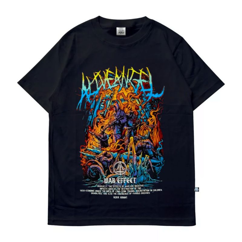 T-shirt Kaos Pria Kaos Metal Kaos Hitam Short Sleeve Baju Distro Underground Motif Full Colour Lenga