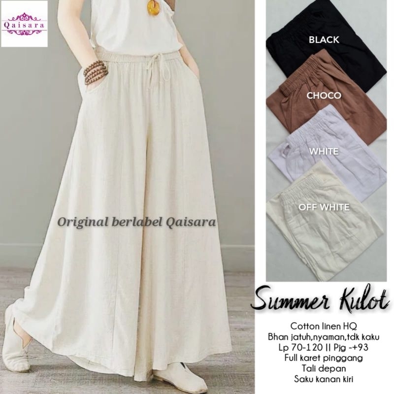 Summer Celana Kulot Wanita Polos Hitam Putih Katun Linen Lp 70-120 Jumbo Fit XXXL By Qaisara