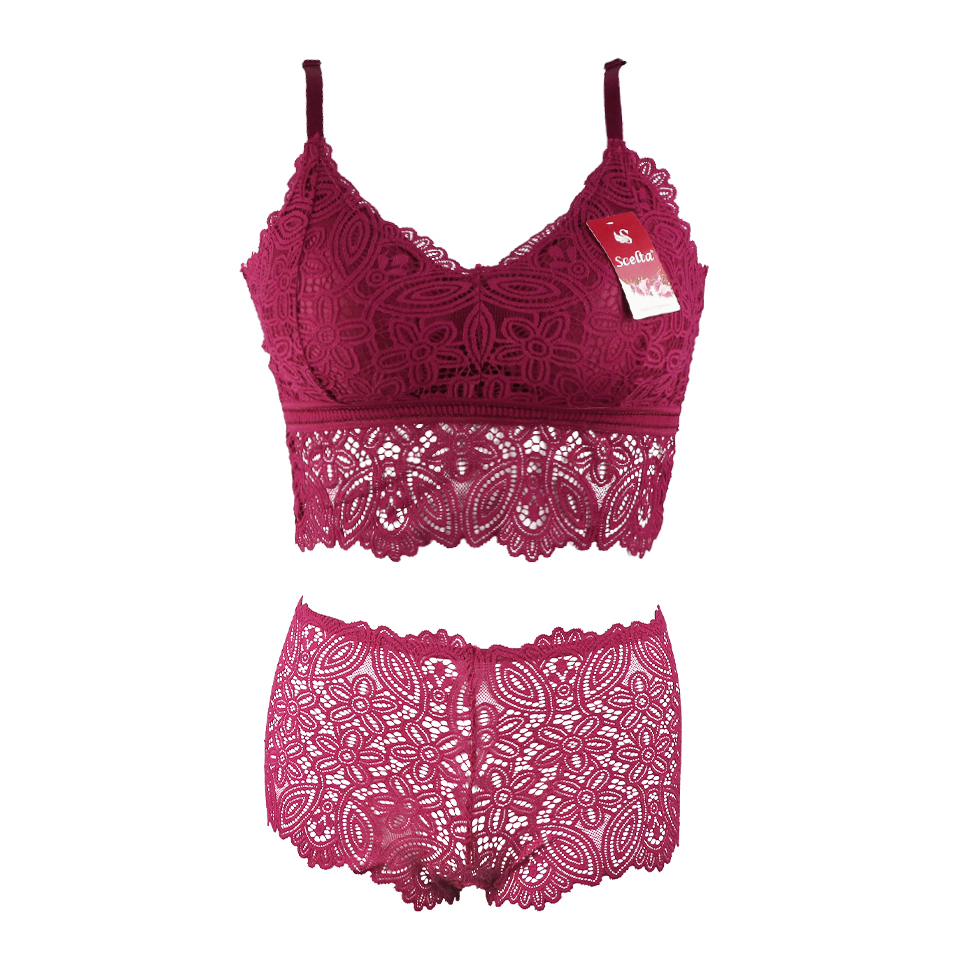 Scelta - Sexy Bra Set Celana Dalam Wanita Transparan Bralette Tanpa Kawat Renda Setelan Bh Sc 1797 S