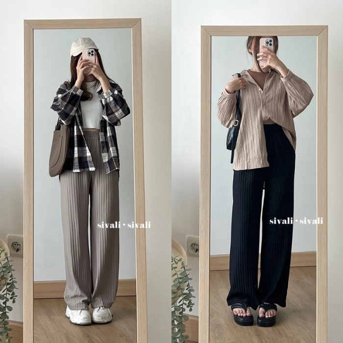 Kulot Manggo Knit Premium Top Rib Celana Wanita Dewasa Trousers Highwaist PoloJeans Model Korean Loo