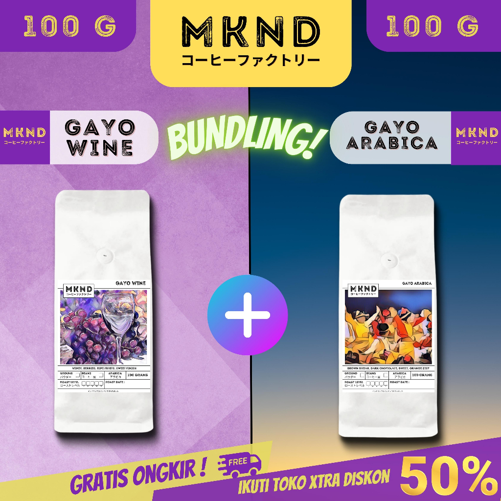 

MKND® BUNDLING HEMAT 2X100 KOPI ARABIKA ACEH GAYO GRADE 1 + KOPI ARABIKA ACEH GAYO NATURAL WINE PROCESS PROMO DISCON | BIJI BUBUK | SINGLE ORIGIN | PREMIUM COFFE | ROASTED BEANS | MANUAL BREW | COFFE ROASTERY