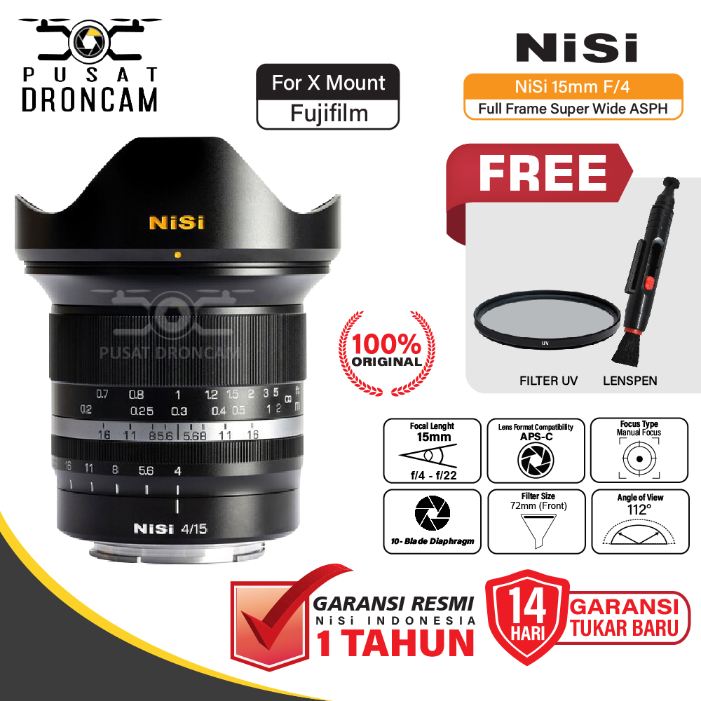 NiSi 15mm f4 Full Frame Super Wide ASPH Lens Fujifilm X Mount Original