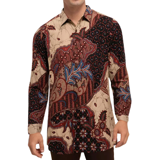 MENS UHUY Batik - Kemeja Batik Pria Lengan Panjang Mocca - Size L