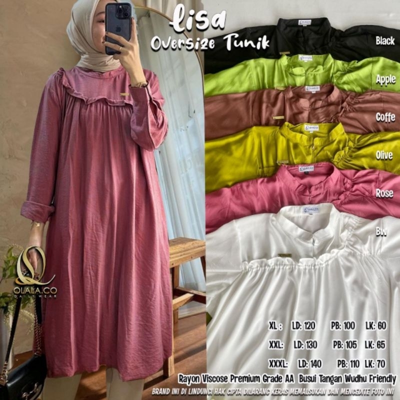 LISA Oversize Tunik ld 120,130,140 ORI by OLALA Rayon Viscose Premium Grade AA Tunik polos wanita ju
