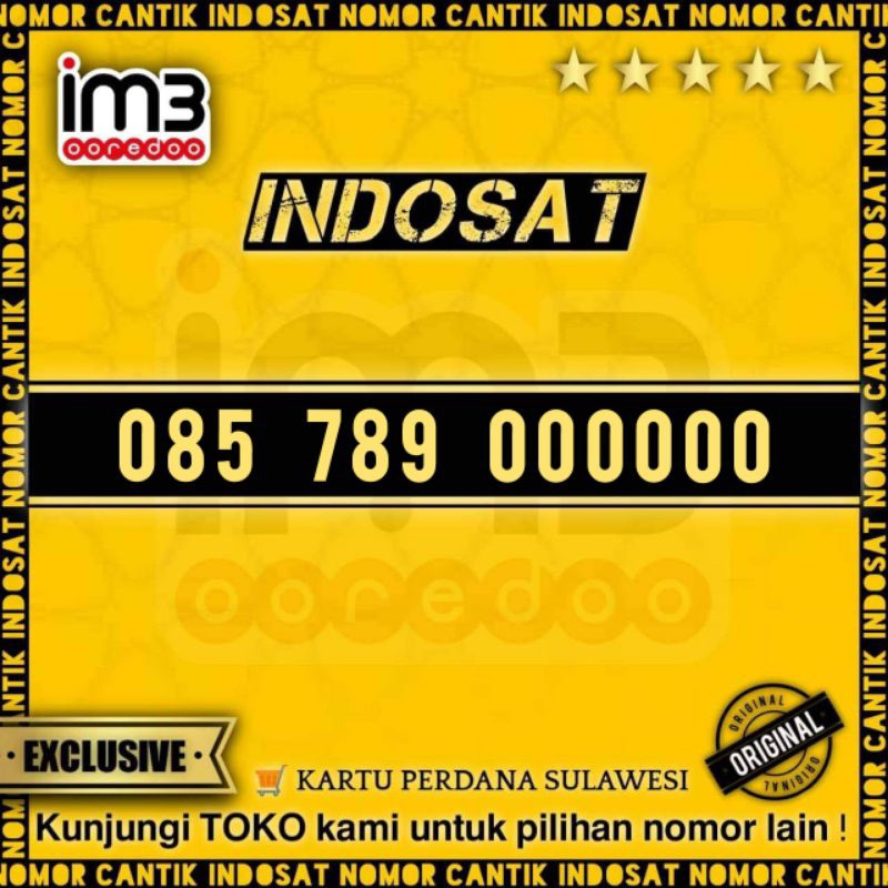 Nomor Cantik Indosat Kartu Perdana Seri Hexa 000000 Angka Rapi 085 789 000 000