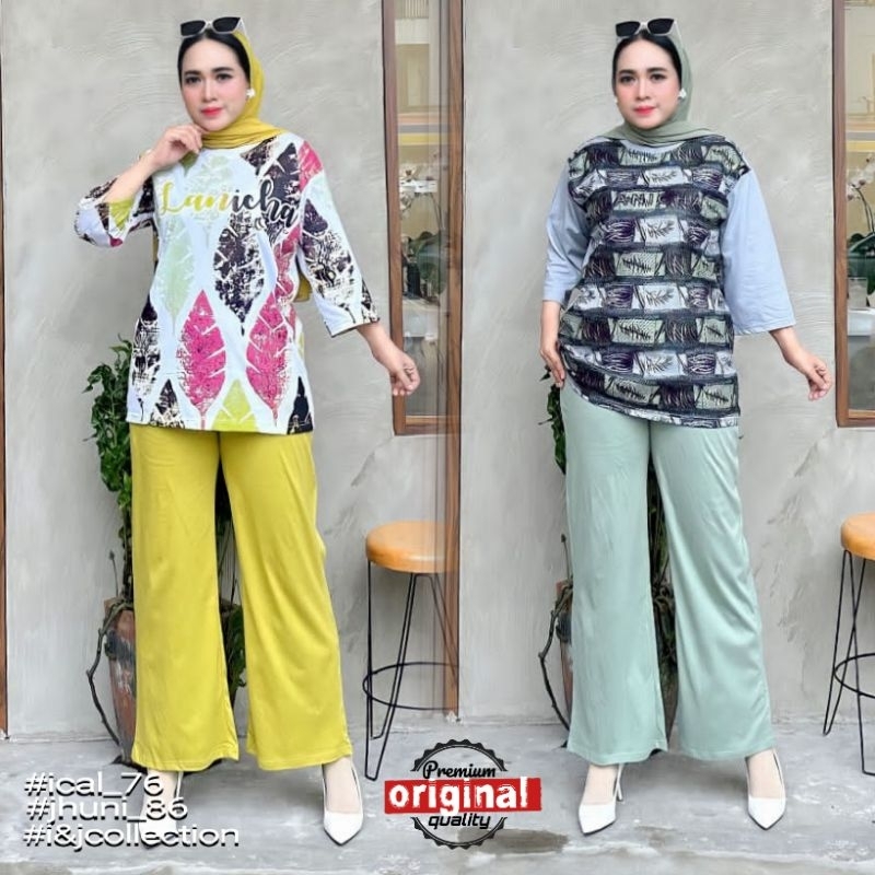 One Set Wanita Setelah Kaos Oversize Lanicha / Setcel Terbaru / Pakaian Wanita Kekinian