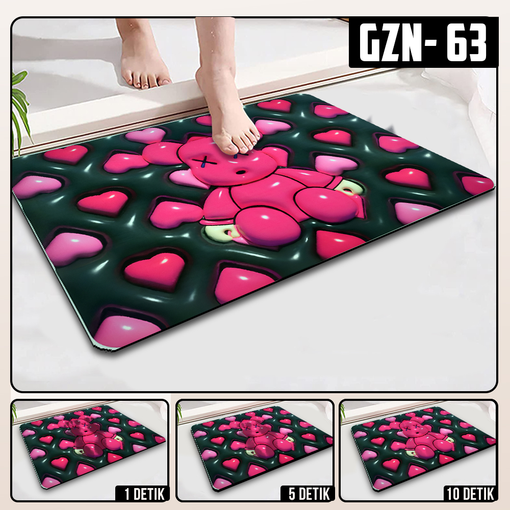 Keset Diatomite 3D Kotak Anti Slip Keset Kamar Mandi Keset Lantai Menyerap Air 3D Karakter Futureworld-GZN-63