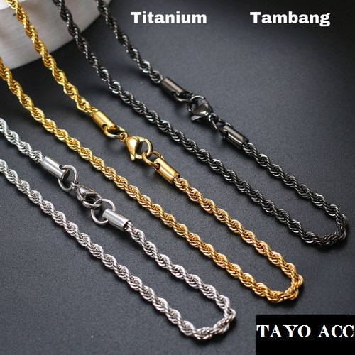 Kalung Tambang Titanium Pria Wanita Anti Karat