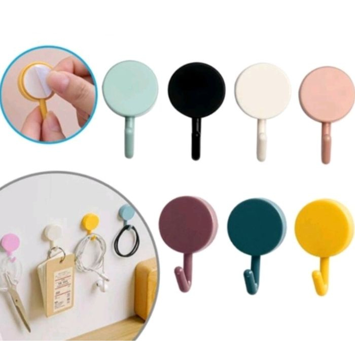 GANTUNGAN HOOK BULAT POLOS Tempel Tembok Wall Hook Stiker Dinding Kail Tempel Kuat Serbaguna