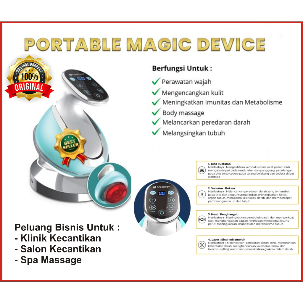 Fohoway PMD Portable Magic Device Alat Terapi Untuk Perawatan Wajah Mengencangkan Kulit, Melangsingkan Tubuh,Pijat, Melancarkan, Peredaran Darah, Meningkatkan Imunitas dan Metabolisme