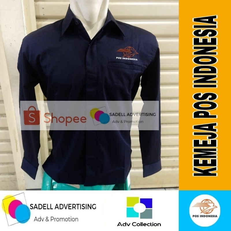 Kemeja Pos Indonesia Seragam Pos Indonesia Baju Pos Indonesia Navy Lengan Panjang Pria Bordir