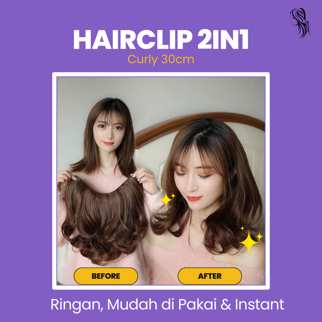✨️PREMIUM✨️ Hair clip hairflip korea 30cm pendek sebahu keriting natural curly tanpa catok rambut sa