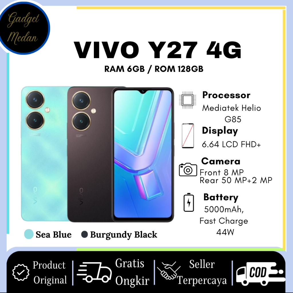 VIVO Y27 4G Ram 6GB/128GB Garansi Resmi Vivo -Gadget Medan