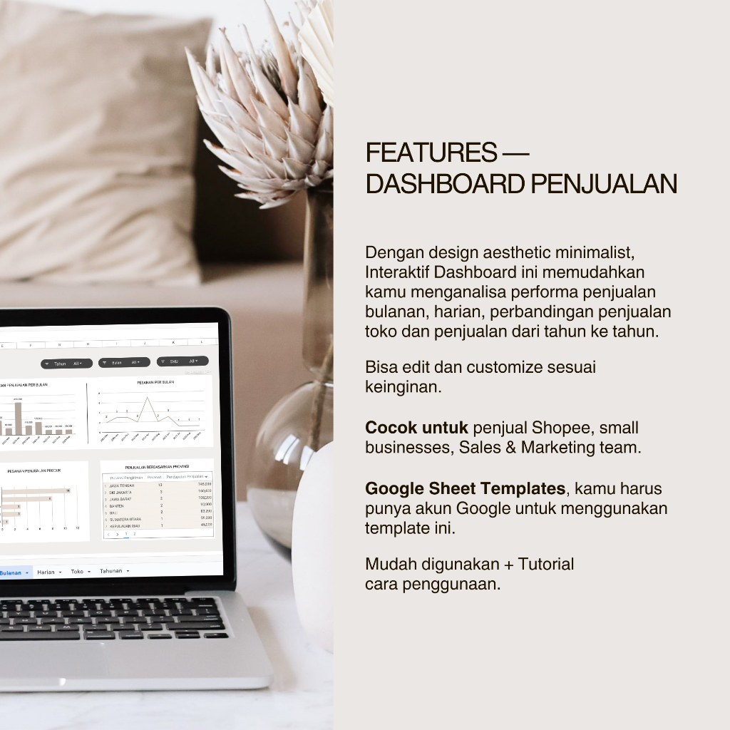 Sales Dashboard / Google Sheet Template / Dashboard Penjualan / Laporan Penjualan / Analisa Penjualan / Sales Trackers / Sales Report