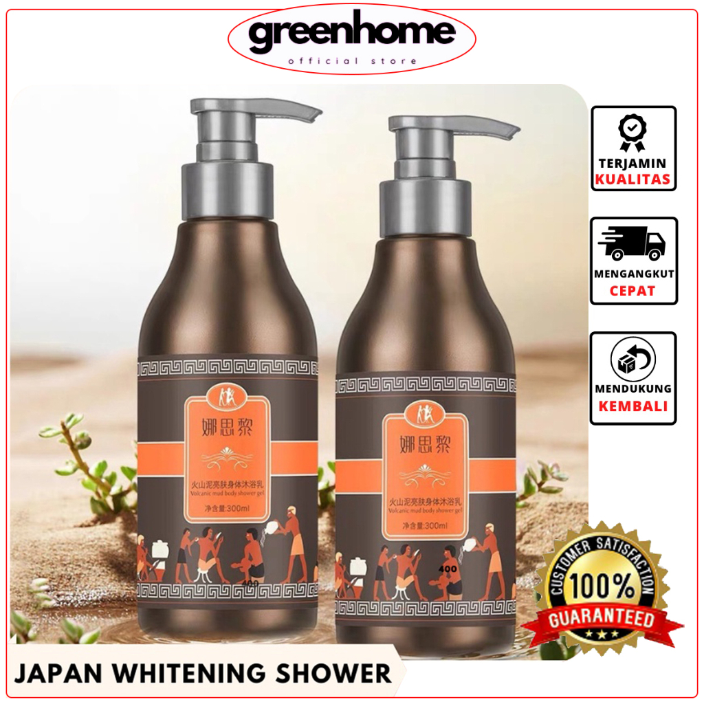 JAPAN WHITENING SHOWER WHITENING MUD BATH Lumpur Vulkanik Shower Gel 300ml Greenhome2023