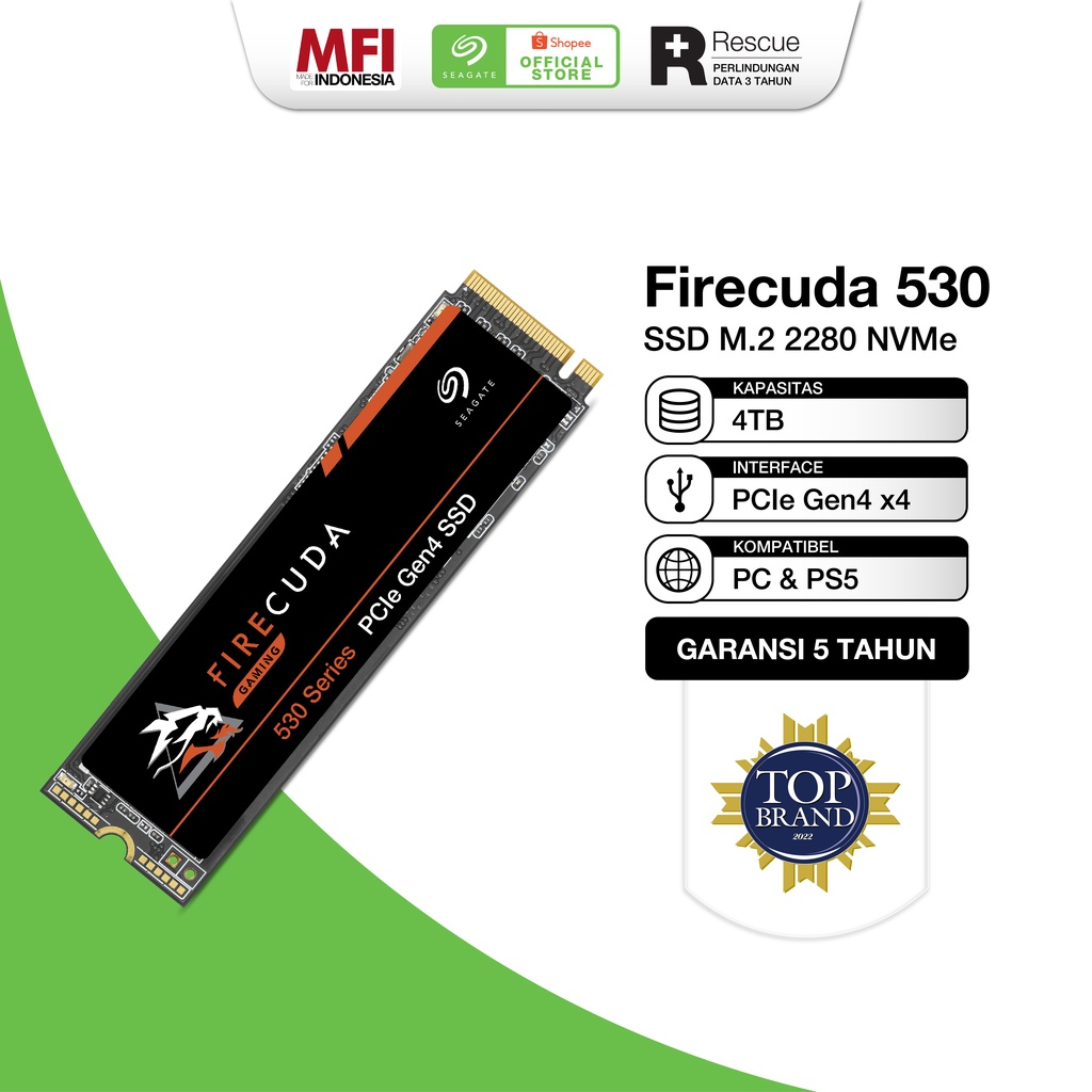 Seagate FireCuda 530 SSD M.2 2280 NVMe - 4TB ( Kompatible untuk PS5 )