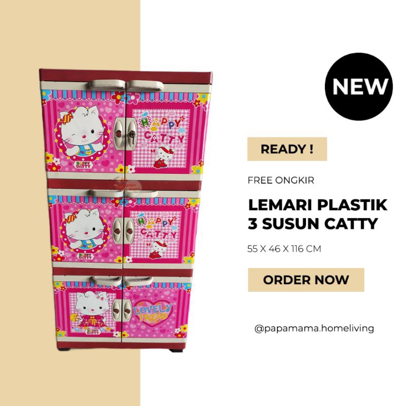 Lemari Anak Plastik Karakter Motif Cewek Cowok - Lemari Plastik 3 Tingkat - Medan