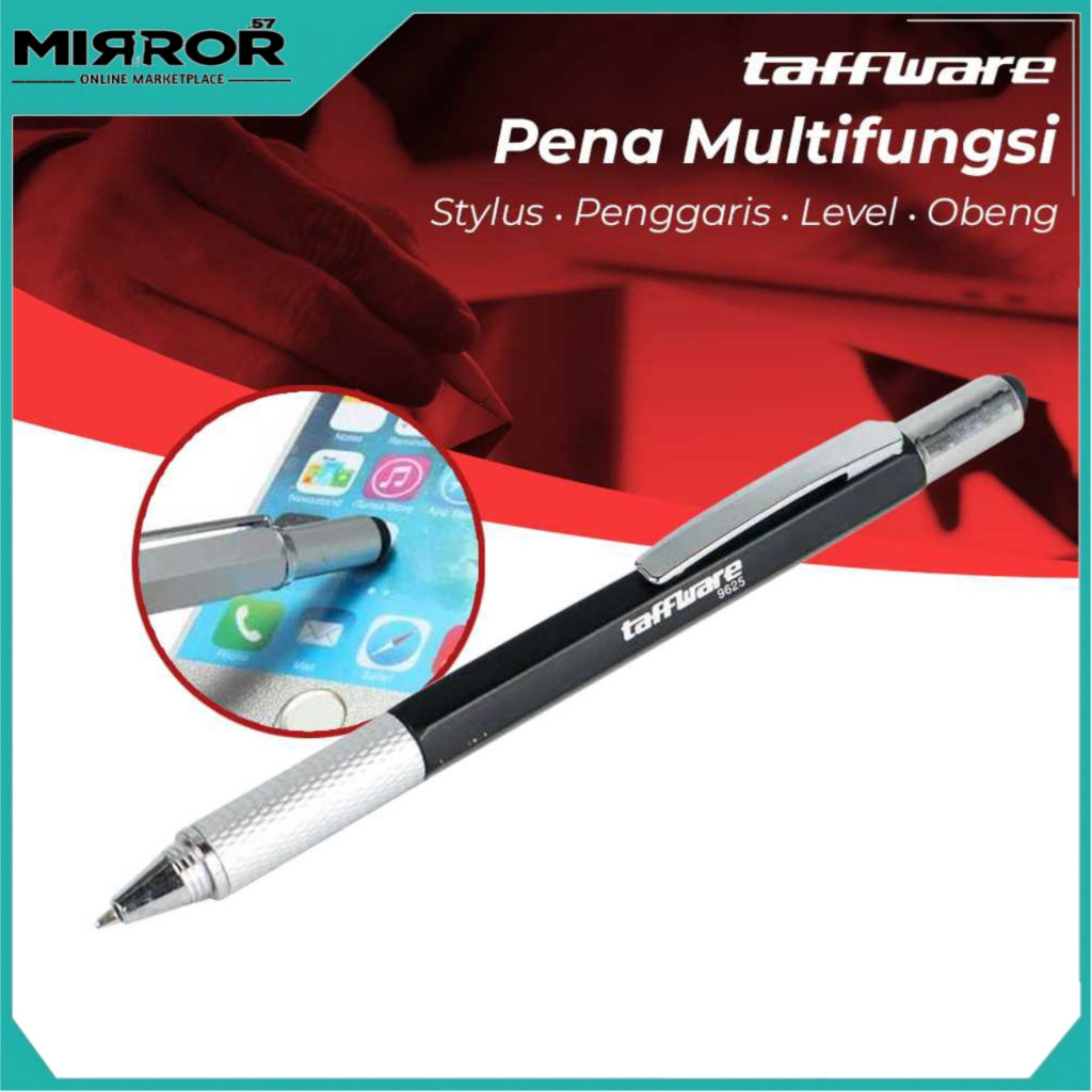 Pena Multifungsi Plastik Stylus + Penggaris + Level + Obeng